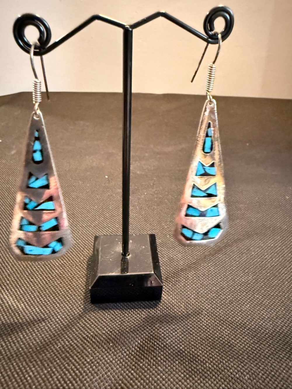 Turquoise Inlay Teardrop Sterling Silver Dangle Earrings - Women Jewelry